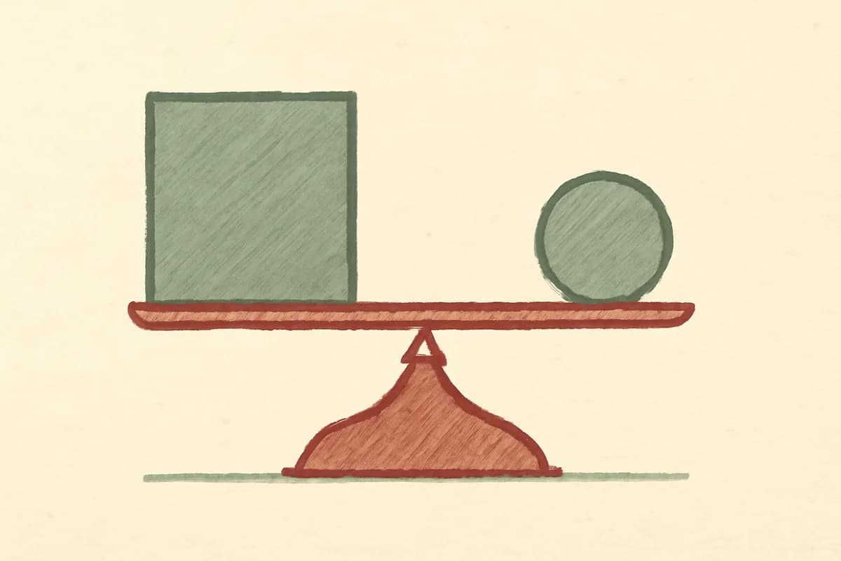 Illustration of two objects on a balance scale