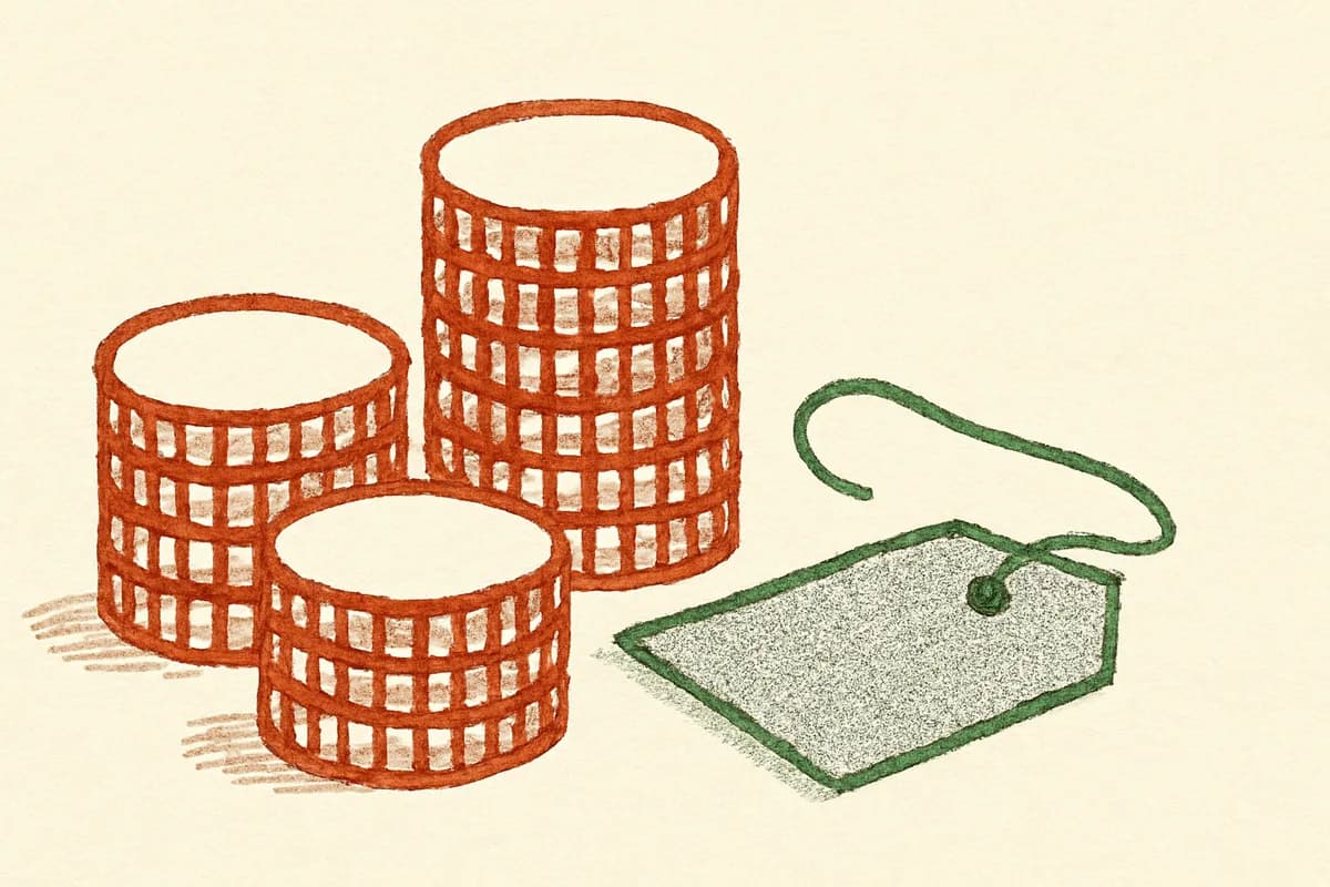 Illustration of stacked coins beside a price tag