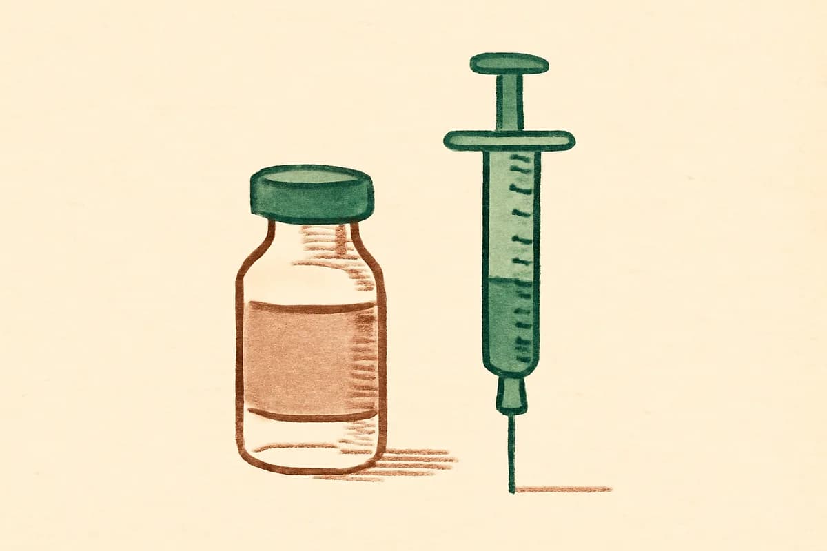 Calm abstract illustration of a small vial and syringe